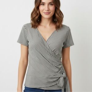 Vince Camuto Black and White Striped Wrap Blouse